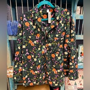 ONLY Black Floral Button-Up Shirt with Orange & Pink Blooms